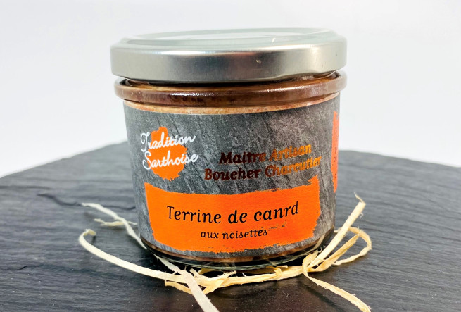 Terrine de canard origine France aux noisettes artisanale Tradition Sarthoise