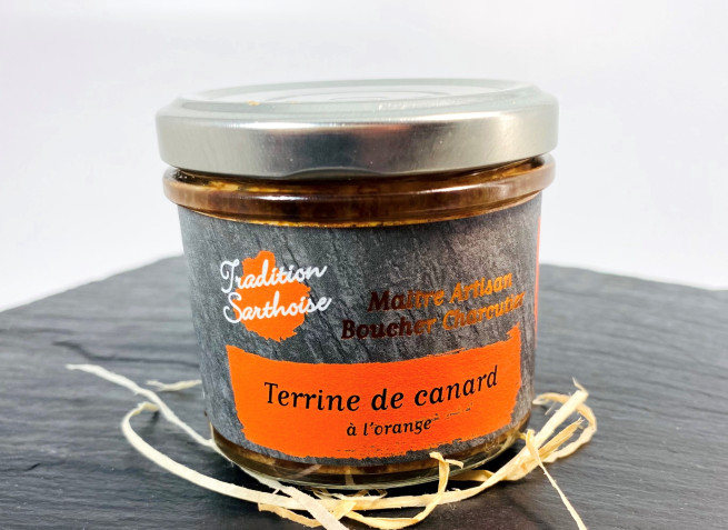 Terrine de canard à l'orange origine France artisanale à l'écorce d'orange Tradition Sarthoise