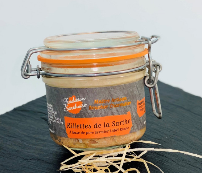 Terrine de rillettes de la Sarthe viande de porc origine France Label Rouge Tradition Sarthoise